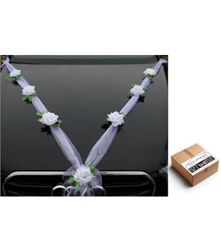 WEIDEBACH® Prachtige Autoguirlande voor Bruiloft, Geschikt voor Alle Automodellen, Autosieraden, Motorkap Met Sterke Grip, Autoversiering, Bloemen, Lakvriendelijke