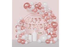 AEYAKA Kit de Guirnalda de Globos de Oro Rosa para Niñas Mujeres Cumpleaños Fiesta Decoración Happy Birthday Globos de Blanca de Confeti Oro Rosa Aluminio Globos Para Niña Cumpleaños Decoración