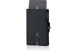 BAYENTO Lederhand® Aventus Wallet – Leder Geldbörse handgemacht für Herren und Damen Portemonnaie Aluminium Kartenhalter mit Münzfach und Platz für 9 Karten mit RFID NFC Schutz Farbe|(Schwarz)