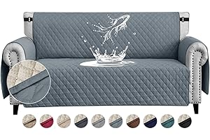FIGOOO Sofa Covers Water Resistant Sofa Slipcovers 2 Seater Waterproof Reversible Anti-Slip Anti-Scratch Sofa Cover with Non Slip Elastic Straps for Dogs Cats Pets,Grey-Blue