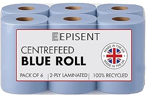 EPISENT Blue Roll 2 Ply Centrefeed Paper Towels Pack of 6, Super Absorbent Blue Wiper Towels for Kitchen Garage Bathrooms and Commercial Cleaning