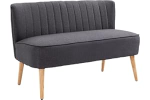 HOMCOM Divano 2 Posti in Tessuto Effetto Lino Senza Braccioli Design a Righe, Divanetto 2 Posti Imbottito Salvaspazio Moderno con Gambe in Caucciù per Soggiorno Salotto, 117x56.5x77 cm, Grigio Scuro