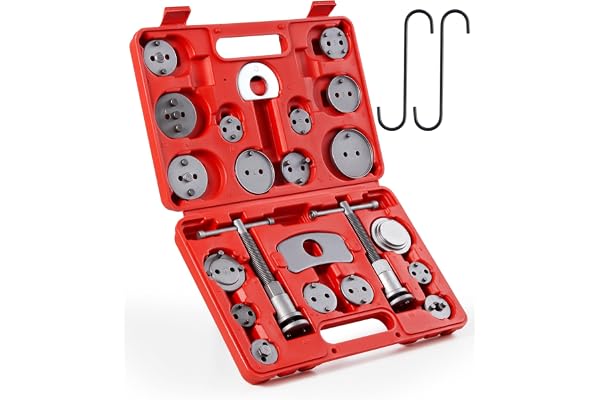 Orion Motor Tech 24Pcs Kit d'Outils de Repousse Piston Étrier de Frein avec Boulons de Poussée Plaques de Retenue Supports d'Étrier 18 Adaptateurs de Disque Outils de Mécanicien avec Mallette, Rouge