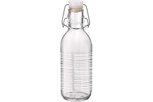 QUEENSWAY HOME & DINING Water to Go 500ml Glass Swing Flip Top Lid Bottles Design Juice (White Lines)