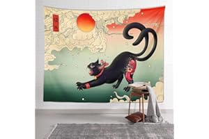 XCSLH Arazzo Da Parete,Giapponese Ukiyo-E Gatto Nero Arazzo Appeso A Parete Di Grandi Dimensioni Panno Da Spiaggia Tappeto Tappetino Da Yoga Arte Nordica Da Parete Arazzi Coperta Divano Soggiorno Decorazion