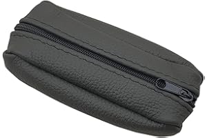 MYLEDERSHOP Astuccio per chiavi in pelle bovina, grande, con 2 scomparti con chiusura lampo (Design 2 / Grigio scuro)