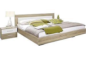 ‎RAUCH MÖBEL Rauch Möbel Venlo Bettanlage inklusive 2 Nachttischen, Dekor-Druck Eiche Sonoma/Absetzungen Alpinweiß, Liegefläche 160 x 200 cm