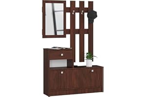 AKORD | Guardaroba Completo 2 Pezzi | Scarpiera con Piano e Cassetto 90 x 70 x 25 cm | e Appendiabiti a Muro con Specchio 90 x 100 cm | Set Completo Ingresso | Peso 39 kg | Wenge