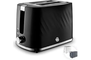 Swan ST14071BLK Windsor 2 Slice Toaster with 7 Browning Levels, Defrost/Reheat/Cancel Functions, Self-Centring Functions and Removable Crumb Tray, 900W, Black