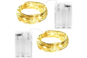 cshare 2 pezzi di luci a batteria con timer, 2 m, 20 LED, luce bianca calda, per interni, filo di rame, IP65, impermeabile, illuminazione natalizia per stanza, giardino, brocche, Natale, decorazione