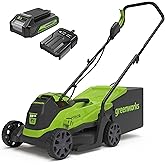 Greenworks 24V Cordless Lawnmower with Brushless Motor for Smaller Lawns up to 140m², 33cm Cutting Width, 30L Bag PLUS 24V 2A