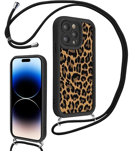 Custodia IPhone 16 Con Cordino - Silicone Morbido Design Leopardo/Mucca - Antiurto Con Tracolla (Marrone 1) - 2