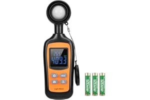 Digital Light Meter,V·Resourcing Handheld Illuminance Meter with Ambient Temperature Measurer,Range up to 200,000 Lux Luxmeter with 4 Digit Color LCD Backlight Screen