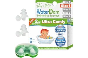 WaterDam Tapones para los oídos de natación, impermeables, ultra cómodos, para evitar el oído del nadador (tamaño 1+1: niños pequeños y extra pequeños, adolescentes y mujeres (transparente))