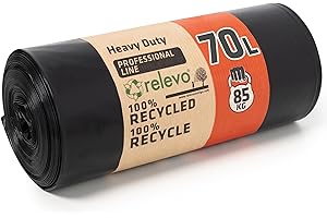 Relevo 70L Heavy Duty Bin Bags – 75 µm (Micron) Thick with 85 kg Weight Resistance, Strong enough to be used as Rubble Sacks Heavy Duty, Includes 10 Black Bin Bags, (Width 73 cm × Height 85 cm)