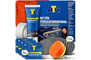 ATG Headlight Restoration Kit – Strålkastarpolering och lyktpolering – Tar bort gulning och matthet – Komplett polerkit för bilvård med UV-skydd