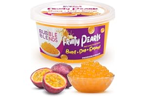 ‎BUBBLE BLENDS Popping Boba Fruchtperlen Maracuja - 450g Bubble Blends Boba Perlen mit Fruchtsaft – Milchfrei, 100 % Fett- & Glutenfrei - Boba Bubble Tea Perlen - Getränkezugabe oder Verzierung