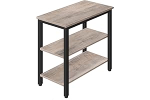 ‎HOOBRO HOOBRO Beistelltisch, Nachttisch mit 3 Ablage, Sofatisch Industriestil, Nachtschrank, Schlafzimmer, Wohnzimmer, Küche, Einfach zu montieren, Metallrahmen, Greige EBG14BZ01