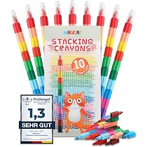 Lot De 16 Crayons De Cire Empilables – 12 Couleurs – Créatifs Et Empilables Pour Enfants – Cadeaux Et Loisirs