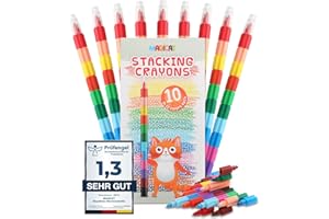 Magicat Pastelli a cera impilabili I 10 pastelli con 12 colori ciascuno, pastelli per bambini assemblabili I giocattolo divertente, omaggio per il compleanno dei bambini piccolo regalo