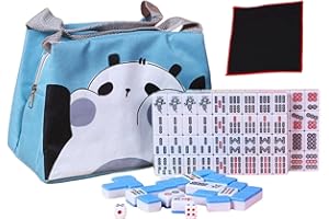 F Fityle Mini Mahjong Set, Majongsteine Spiel, Traditionelles Chinesisches Majong Spiel, Tragbarer Brettspiel Set mit 144 Mahjong Steinen, Tabletop Brettspiel für Familien Camping, Blau