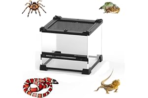 AMZTEMU Reptile Feeding Box, Terrarium Breeding Box, Mini reptile tank, Terrarium Kit for Spiderlings,Insect,Snail,Gecko,Bearded Dragon -Glass(20 * 20 * 14.5cm)