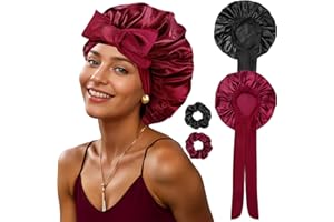 PAEFIU 2 Stück Seidenhaube zum Schlafen, Weiche Satin Haarhaube mit 2 Scrunchies Schlafhaube Bonnet Sleep Cap Schlafmütze für Damen Mädchen