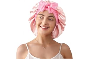 LitBear 100% Mulberry Silk Bonnet for Sleeping Women, 22 Momme Large Double-Layer Grade-6A Hair Bonnet for Sleeping Curly Long Hair, Hair Cap with Tie Band on Head for Hair Care