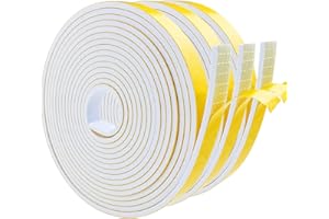 STORYSTORE Samoprzylepna taśma uszczelniająca, piankowa, biała, 12 mm (szer.) x 3 mm (średnica), samoprzylepna guma piankowa do drzwi, okien, odporna na warunki atmosferyczne, antykolizyjna, izolacja akustyczna