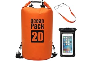 GOOGIT Borsa Impermeabile 20L Set 3 Pezzi Dry Bag Custodia Cellulare Nastro Occhiali Resistente all'Acqua Chiusura di Sicurezza Cinghie Regolabili Sport Acquatici Barca Mare (Orange - 20L)