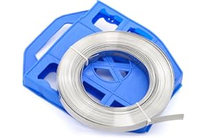 Feuillard Acciaio MgcTolBox Rotolo 12 x 0,5 mm x 50 m - Avvolgicavo blu, 30 massetti in acciaio inox, kit reggette manuale pesanti