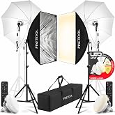 PIXETOOL Set 2 Softbox 50x70cm - Photo Studio - Soft Box | 2 Translucent Umbrella, 2 LED Lights 4800 Lumen 3000-6000K - Photo