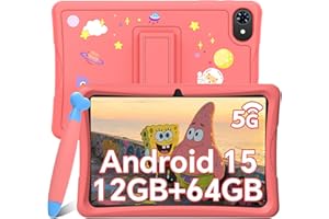 TABWEE Tablet per Bambini 10 Pollici, Tablets Android 15, 12 GB RAM + 64 GB ROM (2 TB TF), 5G WiFi, Bluetooth 5.0, 5000mAh, Controllo Genitori, Tablet Educativo per Bambini con Custodia EVE