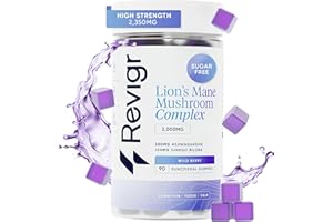 Revigr, 2000mg, 90 Lion's Mane Mushroom Gummies, + 200mg Ashwagandha, + 150mg Ginkgo Biloba, Nootropics for Cognition, Mood, Immunity & Inflammation, Vegan & Sugar-Free, Mixed Berry (45 Days Supply)