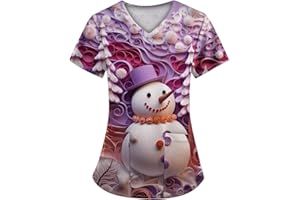WDCHAOYUE Nursing Uniforms Beauty Tunic Dog Grooming Cat Grooming Cute Printed V Neck Spa Nail Salons Women's Christmas Scrubs Beauty Salon Wrap Mock Christmas Work Tops Care Uniform Healthcare Tunics