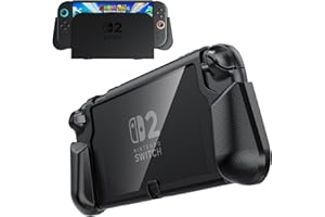 PZOZ Grip Case for Nintendo Switch 2 2025,Dockable Protective Case with Game Cards Slot TPU&PC Hard Cover Compatible with Switch 2 Grip (Black)