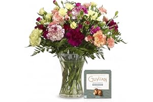 Sendabunch Mixed Spray Carnation Bouquet - 24 Fresh Stems with Free Box of Belgian Chocolates & Gift Message Card - UK Flower Delivery for Valentines Day, Birthday, Mother’s Day & Special Occasions