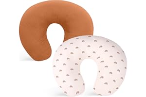 Winmany 2 Pack Muslin Nursing Pillow Covers Soft Cotton Newborn Breastfeeding Pillow Cover Baby Removable Feeding Pillow Slipcover for Boys Girls (Orange + Rainbow)