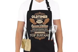 COOLGAGA Grillschürze 40 Geburtstag Mann, Küchenschürze als Geschenk zum 40. Geburtstag, Schwarz Kochschürze Wasserdicht mit Spruch: Oldtimer 1986 in Topzustand, Geburtstagsgeschenke für Männer Vater Ehemann
