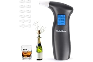 WQSS AOEIU Portable Breathalysers & Professional Digital Alcohol Tester with 12 Mouthpieces. Professional Breathalyzer Digital LCD Display,Quick Response Use for Drivers and Home Use, Black.