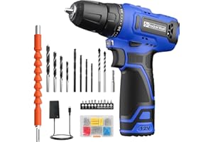 FADAKWALT Perceuse Visseuse Sans Fil 12V,Kit Visseuse Électrique,Mandrin Sans Clé 3/8"Pouces,Perceuse-Visseuse,Visseuse Devisseuse Électrique,21+1 Réglages de Couple Avec Batterie et Chargeur