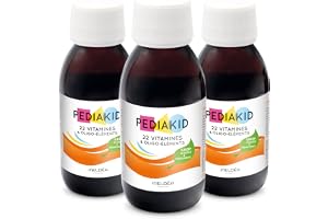 PEDIAKID - 22 Vitamines et Oligo-Éléments - Formule exclusive au sirop d'Agave - Fibres d'Acacia prébiotiques - Tonus - Renforce le système immunitaire - Goût orange abricot - Lot de 3