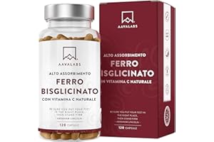 AAVALABS Integratore Ferro e Vitamina C Naturale - Ferro Bisglicinato 42mg Integratori Stanchezza Fisica e Mentale, Globuli Rossi, Sistema Immunitario - Ferro Integratore Forte Alto Assorbimento - 120 Capsule