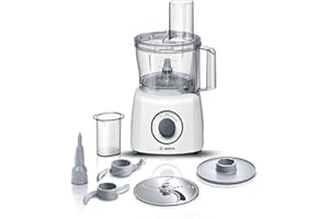 Bosch Robot da Cucina Multifunzione Compatto MCM3100W, Oltre 20 Funzioni, 800 W, 2 Velocità, Ciotola 2,3 l, Tanti Accessori Inclusi per Affettare, Tagliare, Grattugiare, Impastare e Montare, Bianco