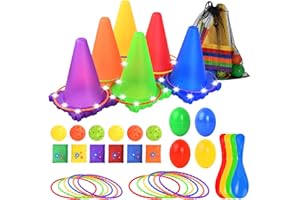 Mapille 35 Pezzi Giochi da Giardino per Bambini, Giochi da Esterno per Bambini, Giochi per Feste di Compleanno Bambini, Anello Toss Giocattoli con Cono Set, Bean Bag Lancio Giochi per Bambini