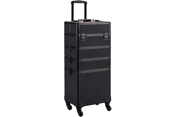Yaheetech Valise Maquillage à roulettes 4 en 1 Cadre Aluminium Mallette Mauillage Professionnelle Bijoux Cosmétique Noir
