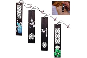 DIVONO 4 PièCes Marque-page en bois,signets en bois,sculpture naturel fait à la main, artisanat creux et peint, idéal pour hommes, femmes, amis, filles, enseignants, cadeau d'anniversaire