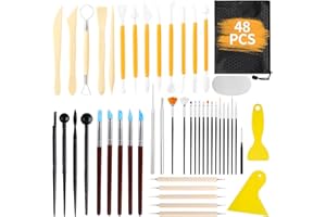 JAMATA 48 Pezzi Attrezzi Ceramica,Strumento per Modellare Argilla con Sacchetto di Stoccaggio,Strumenti di Modellazione per Scolpire di Diverse Forme,Attrezzi Scultura per Scultura in Argilla