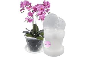Garten lux Zestaw 14 przezroczystych doniczek do orchidei z otworami drenażowymi Ø 14 cm, 1 l i 14 podstawek z tworzywa sztucznego, doniczki na rośliny do storczyków do użytku wewnątrz