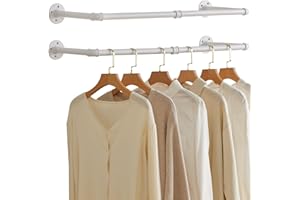 IBUYKE Tringle à Vêtement Mural 94cm, Lot de 2, Métal Portant à Vêtements Murale Industriel, Capacité de Charge de 50kg, Amovible Barre de Penderie Murale pour Suspendre des Vêtements, Blanc TYJ001W-2